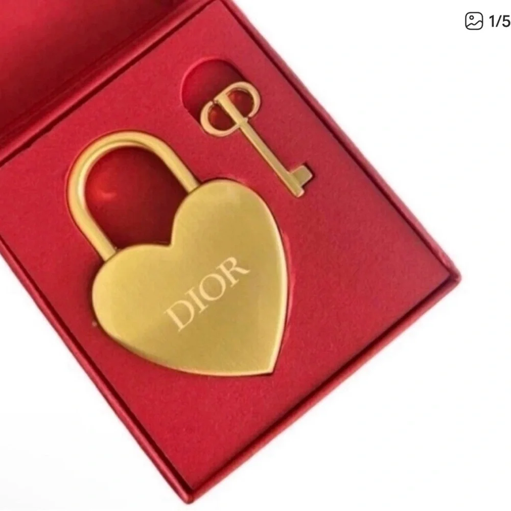 Dior Gold Heart Lock and Key Set